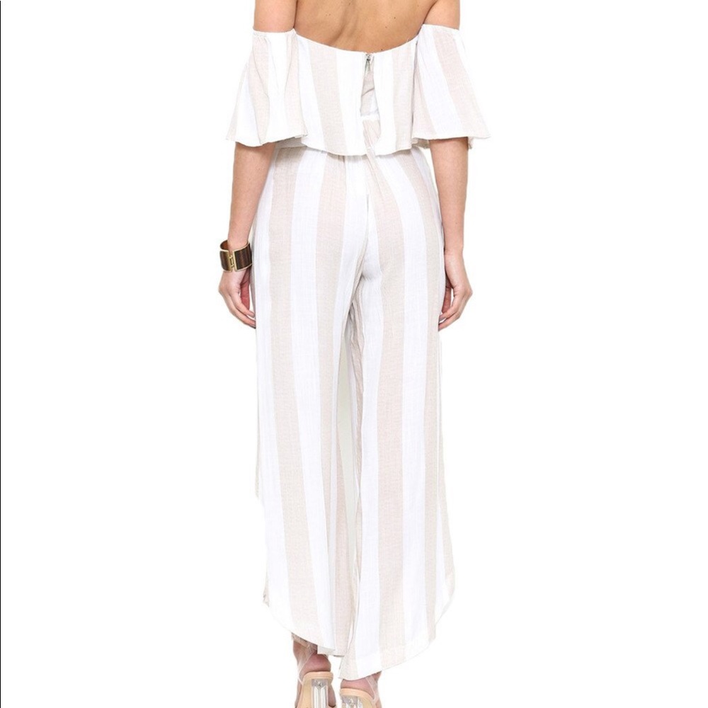 Taupe And white stripe two piece jumpsuit